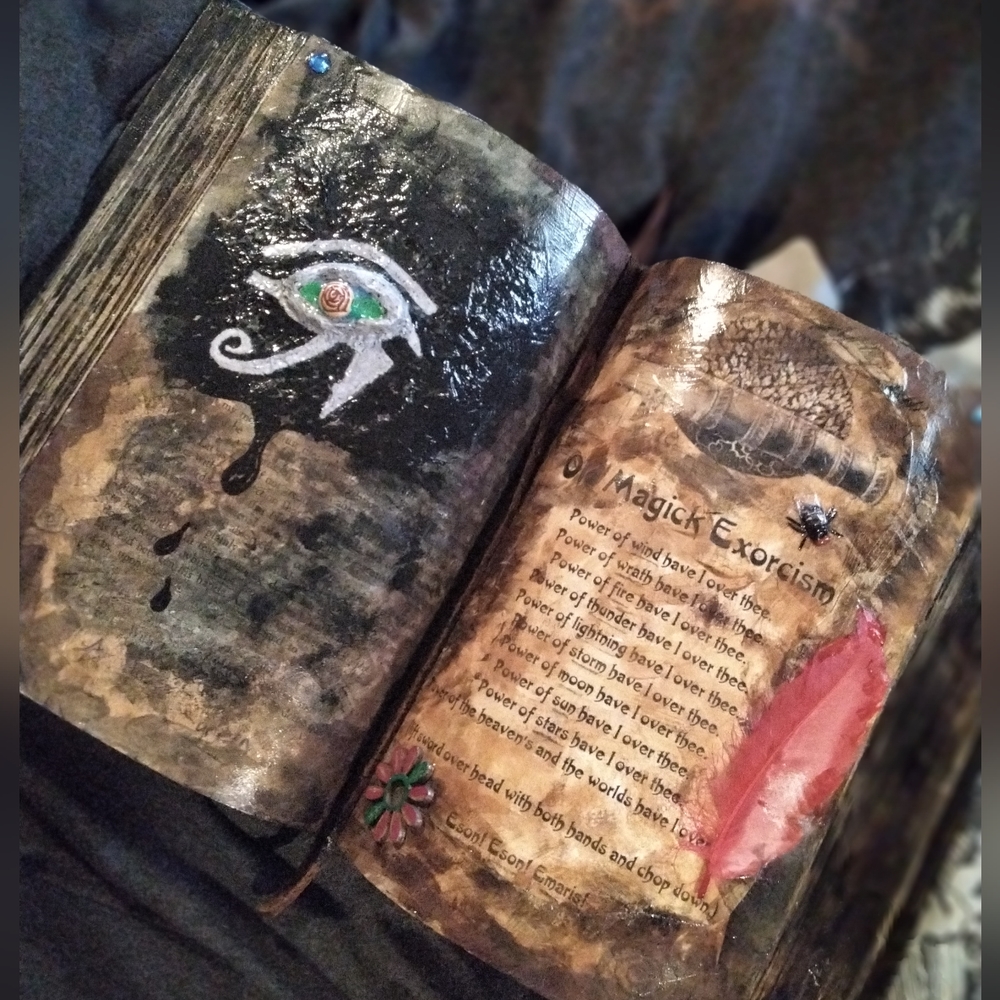 Witches grimoire and protection spell bottle..handmade